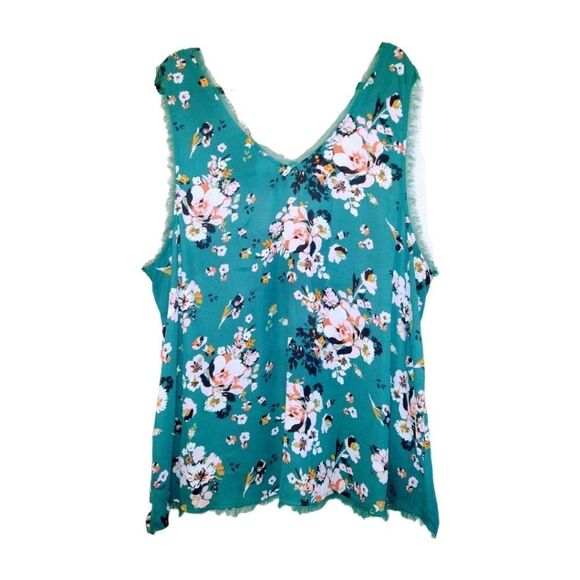 TORRID Teal Floral Georgette Raw Chiffon Trim Tank Top 4X - Picture 7 of 14
